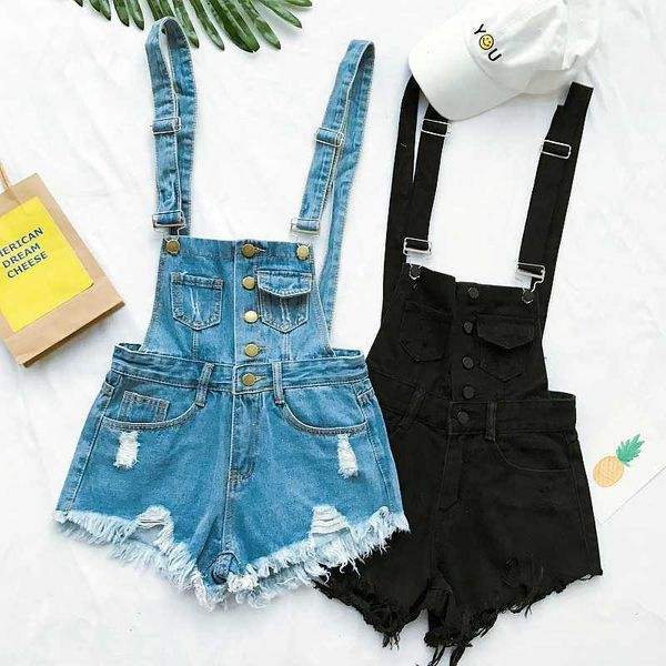

2020 vogue women clothing denim playsuits cotton strap rompers shorts loose casual overalls shorts rompers female playsuits1, Black;white