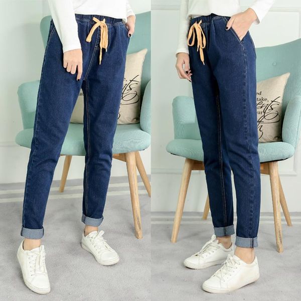 

women stretch denim jeans long slim high-waisted harem pants plus size casual new arrival fashion brand jeans, Blue