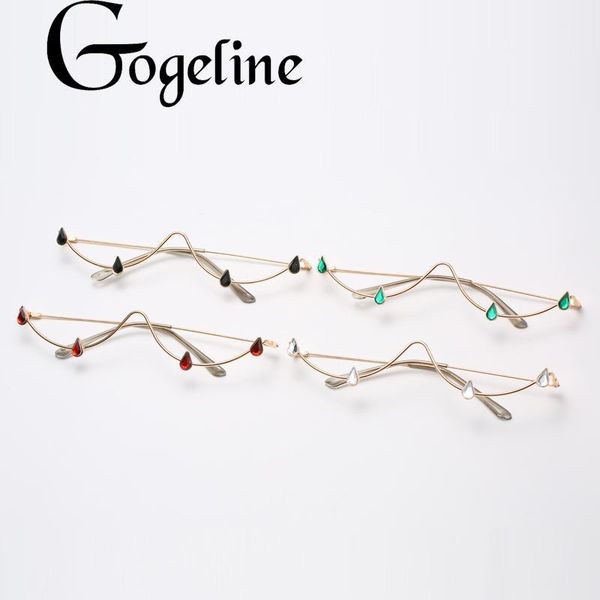 

2020 fashion rhinestone glasses frame alloy diamond sunglasses half frame glasses women luxury crystal water drop decoration1, Black