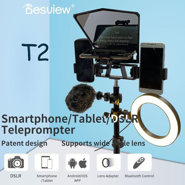 Beleuchtung Studio-Zubehör ansehen T2 8-Zoll-Teleprompter für Kamera-Telefon-Promper-iPad Smartphone vs T1 Light Troip-Kit
