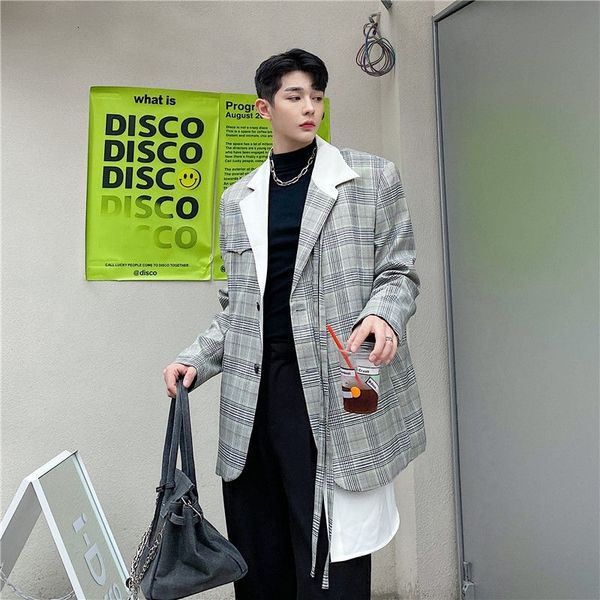 

2021 autumn arrivals in male suits fashion chess contrast sewing clothes 4zwy, White;black