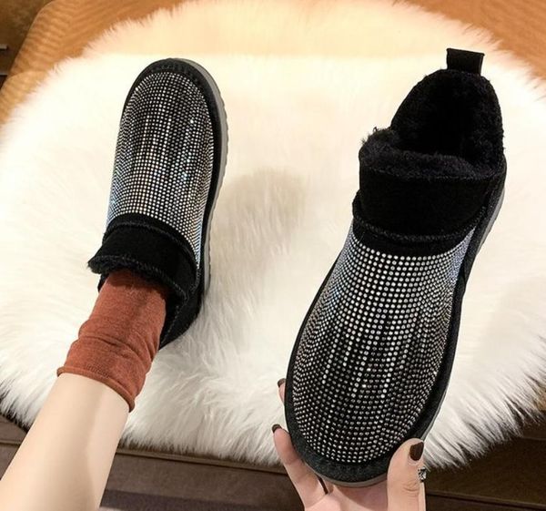 

зимний теплый снег boots женщины кристалл снег сапоги bling bling стразы стразы зимняя обувь puffy короткие пинетки, Black