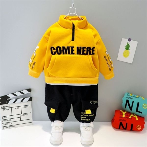 

velvet baby clothes autumn and winter thin suit boys two-piece tracksuit to keep warm toddler kids outfit children's clothing c1016, White