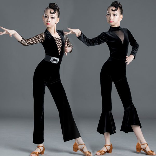 

children latin dance clothes new black pant belt girls professional dancing bodysuit kids cha cha competition costume bi513, Black;red