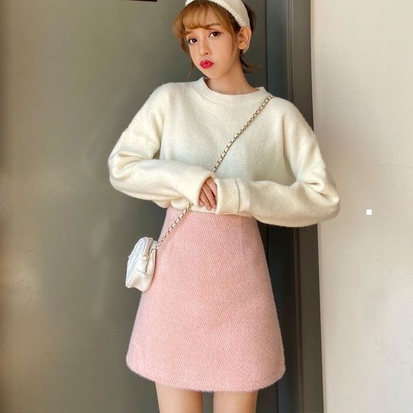 

new 2021 a-line high skirt solid female wool basic colour short y364 kav3 8hs9, Black