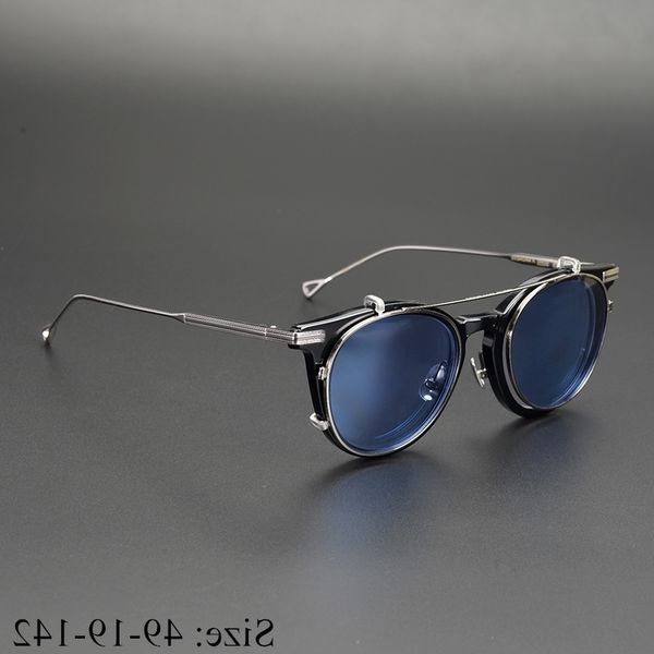 

vintage retro round clip-on sunglasses pure titanium acetate frame fashion pilot type original box case women man eyeglasses, White;black