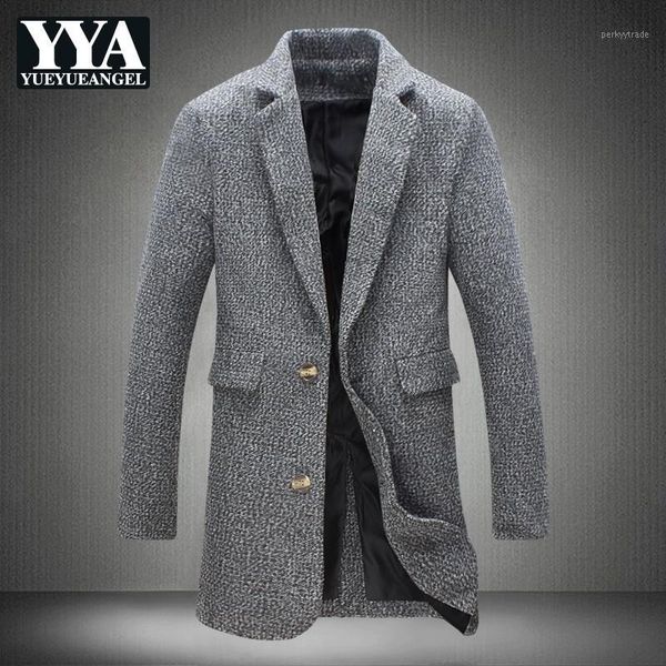 

men's wool & blends brand korean long sleeve single breasted lapel male slim fit woolen coats fashion streetwear medium length plus siz, Black