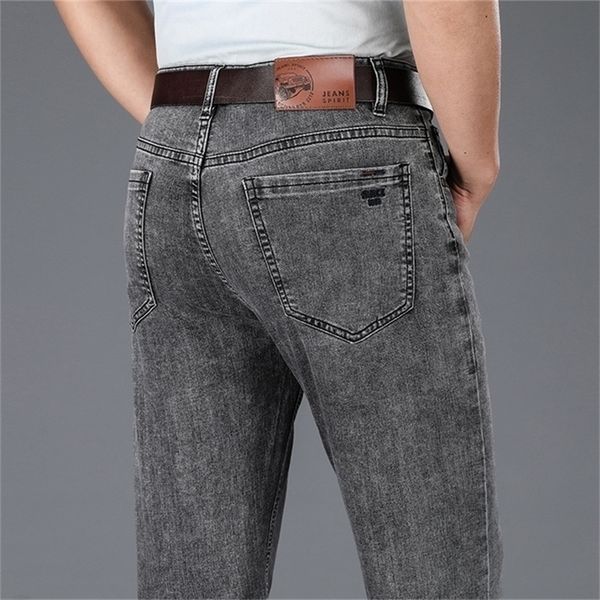 

icpans summer mens jeans denim black regular fit straight stretch jeans pants male casual smart size 40 42 44 201111, Blue