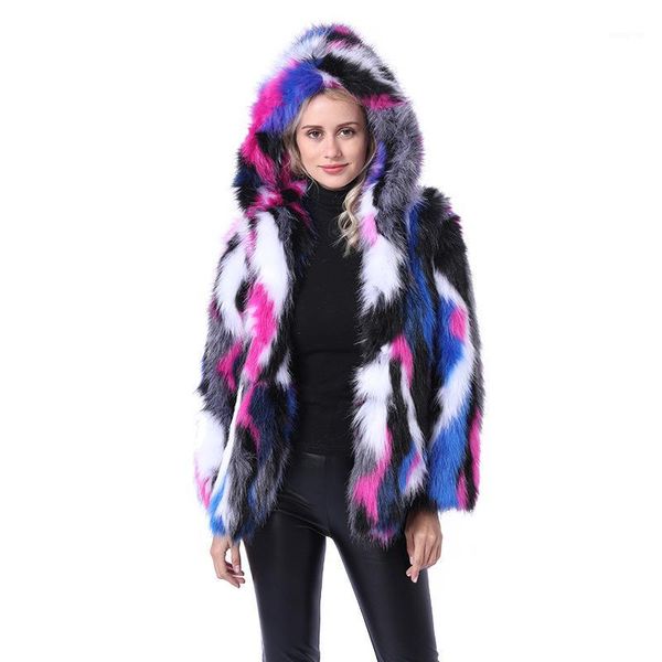 

2019 new european and american women's blouse imitation fox fur colored fur short coat coat wholesale nv0951, Black