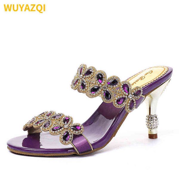 

sandels wuyazqi fahion sandal women rhinetone slipper wedding banquet new middle heel crytal high heel q8 220303, Black