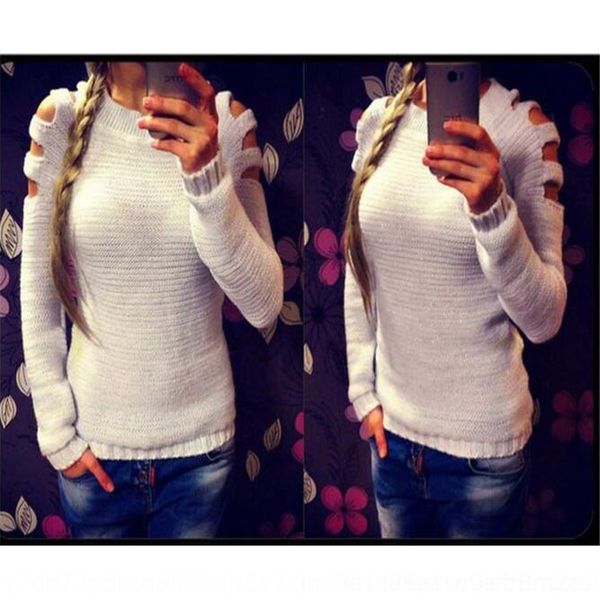 

hhj9t 2020 new solid color round neck sweater pullover hollowed pullover for long sleeve knitted bottoming shirt out women te4n8, White;black