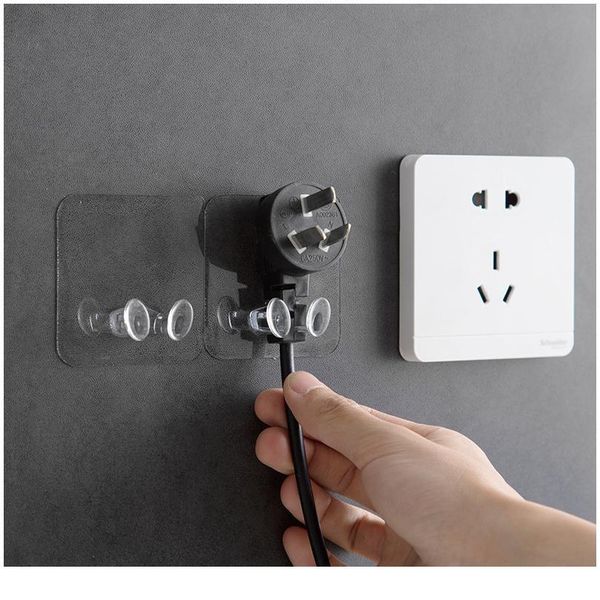 

3 pcs transparent hooks home kitchen bathroom office wall powerful plastic plug socket holder hanger wall storage high jllupn