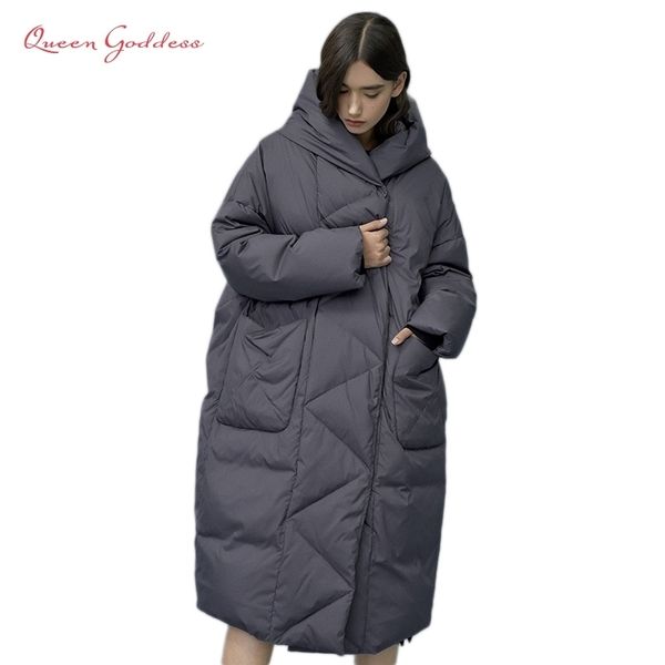 Capispalla invernale e autunnale Donna White Duck X-Long Down Warm Jacket in Hooded Fashion Cocoon Parka Plus Size 7XL Design 201029