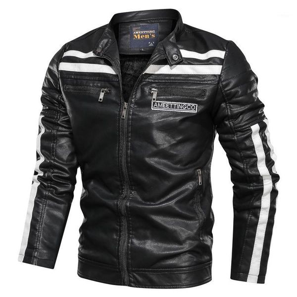 

2020 new autumn men leather jacket slim pu coat leather outerwear zipper pu bomber jacket stand collar motorcycle new leisure1, Black