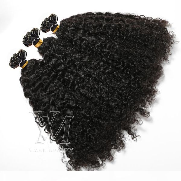 

vmae malaysian peruvian flat tip human hair afro kinky curly natural color 100g virgin human hair extensions, Black