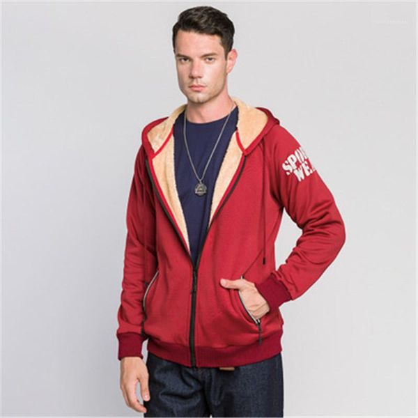 

casual long sleeve winter outerwear man letter fleece sweatshirt fashion solid color zipper cardigan warm hooded coats designer male, Black;brown