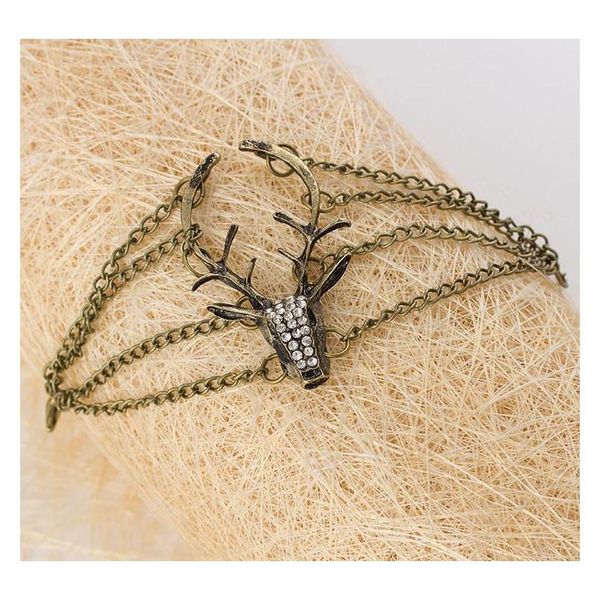 

europe and the united states retro multi-storey diamond horn bracelet korea flash drill deer head bracelet whole sqcuwd homes2007, Black