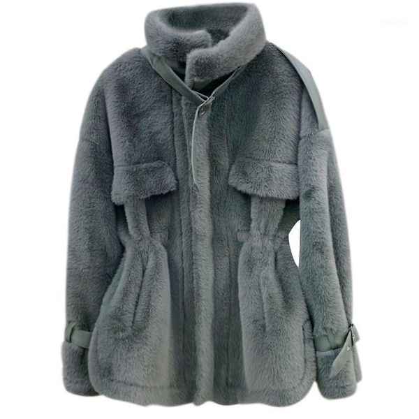 

fashion imitation jacket women autumn and winter warm thick mink velvet jacket female motorcycle fur coat ns24231, Black