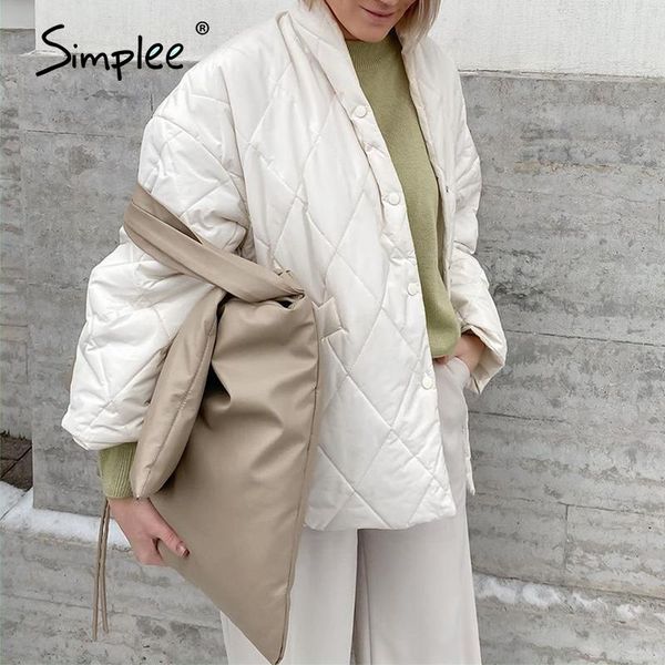 

simplee warm white autumn winter female parka causal v-neck long sleeve cotton padded coat high street fashion women short parka, Black