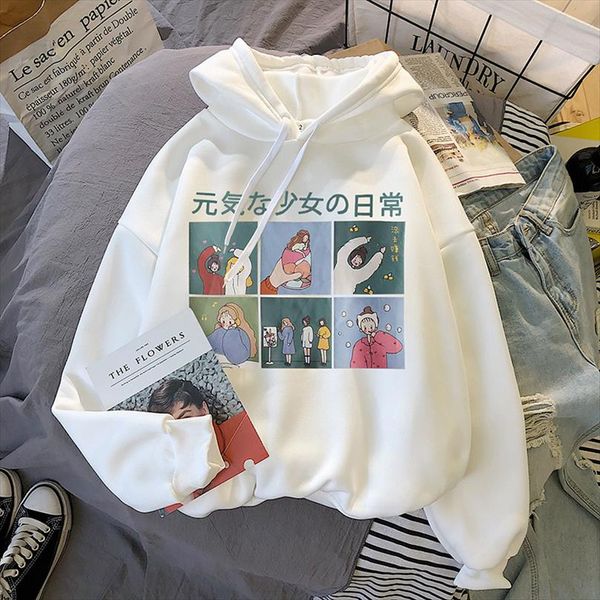 

autumn harajuku japanese cartoon print thin hooded sweatshirt female fashion loose head casual female long sleeved sweatshirt, Black