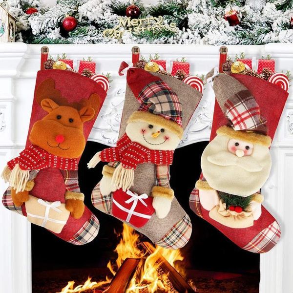 

2020 christmas large stockings santa elk fabric gift socks christmas lovely bag for children fireplace tree decoration1, Black