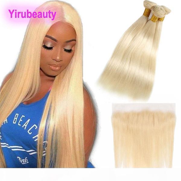 

indian raw human hair with lace frontal baby hair 3 bundles with lace frontal straight 613# blonde straight 8-28 inch hair products, Black;brown