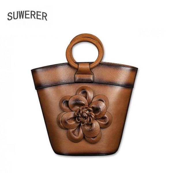 

suwerer 2020 new women genuine leather bag fashion real cowhide bag women leather luxury handbags embossed