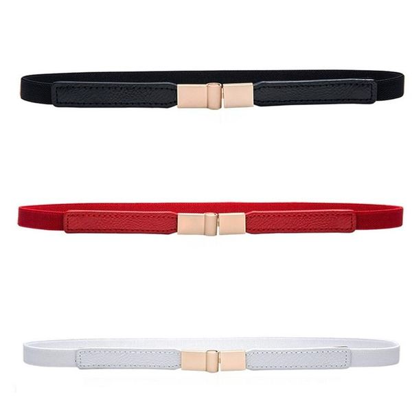 

small stretch waistbands women gold buckle stretch belt thin red pu leather elastic waist band dress cummerbund cute woman party bbyavr, Black;brown