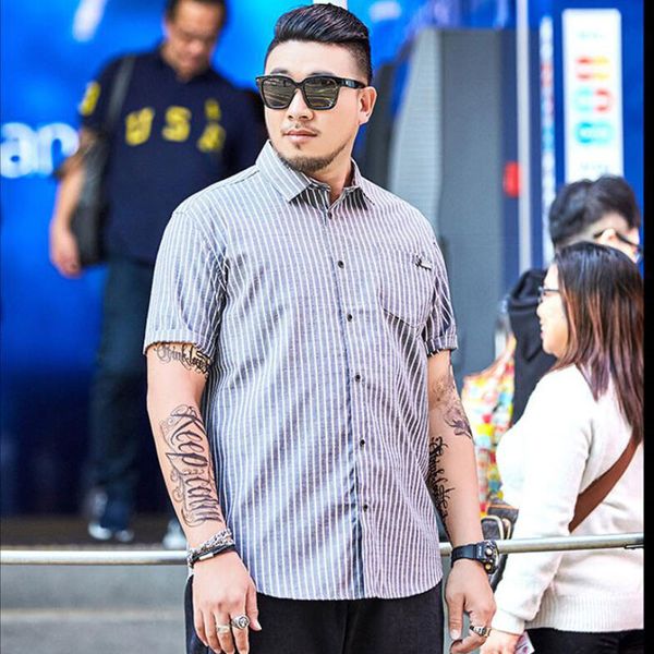 

fashion 2020 new big male loose will see short sleeve striped trend printed shirt more size xxl-6xl 7xl 34ov, White;black