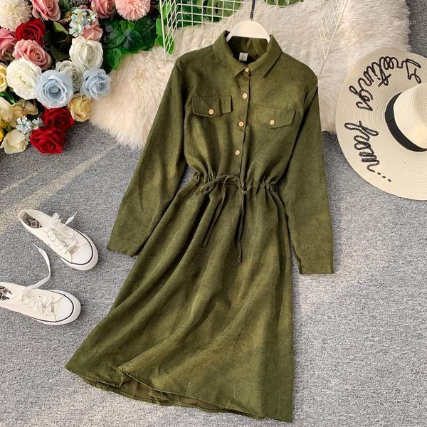 

women's shirt dress autumn long sleeve turn down collar waist tie solid bandage dress loose a-line fashion 7 colors ls1651, Black;gray