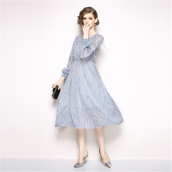 

women's pretty luxury dress autumn fashion tassel feather sweet pink midi vestido 2020 vogue high-end formal elegant party gowns1, Black;gray