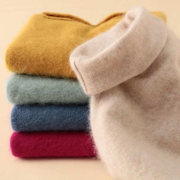 

women turtleneck sweaters mink cashmere high solid neck turndown collar solid short sweater soft warm winter female pullover, White;black