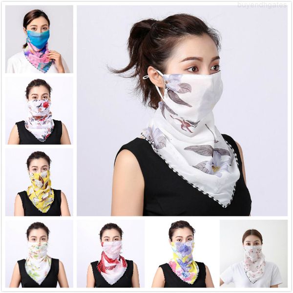

women scarf bandanas double silk chiffon mask outdoor windproof mask handkerchief half face dust veil sunshade masks 40 styles