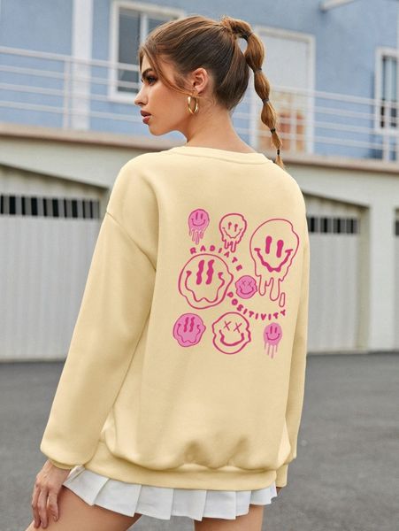 

cartoon & letter graphic drop shoulder sweatshirt 46bw#, White;black