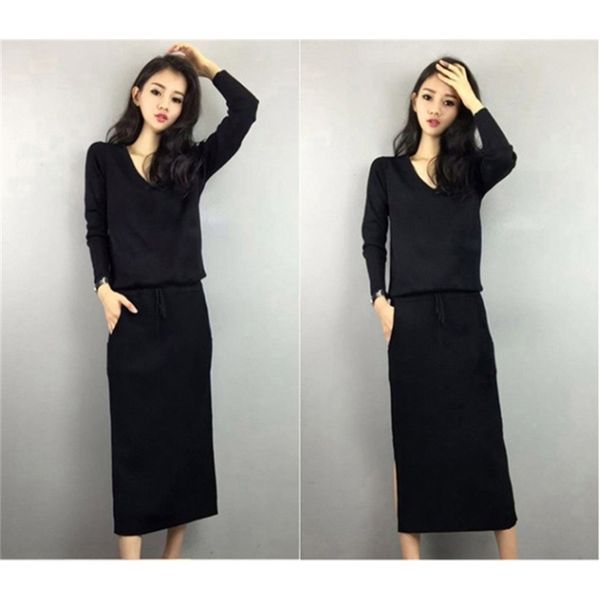 

sd1123w- autumn and winter new fashion solid color show thin dress 201127, Black;gray