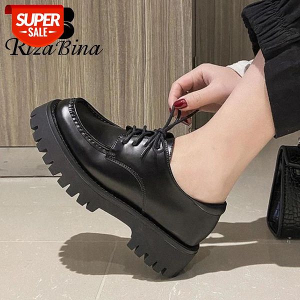 

rizabina new real leather women fashion flats shoes round toe shoes thick bottom classic ladies footwear size 34-39 #qj76