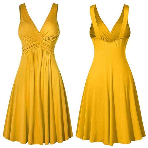 

elegant womens v-neck dress ball gown retro pleated slim flare party dresses yellow colorful dress plus size xl-5xl vestidos, Black;gray