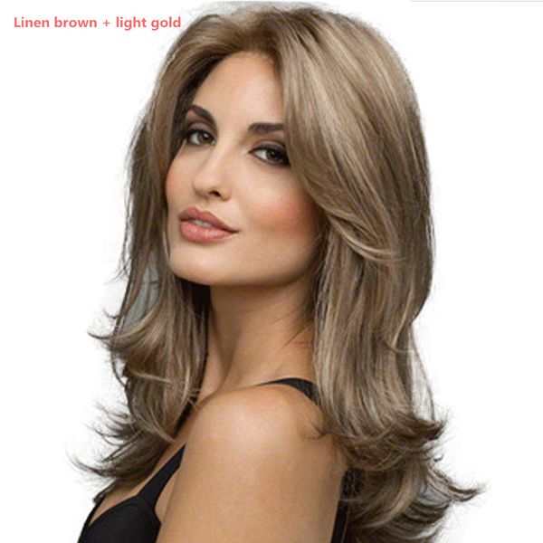 

african wig, beautiful european woman, black lady's slanting bangs, medium long curly hair, chemical fiber headgear, Black;brown