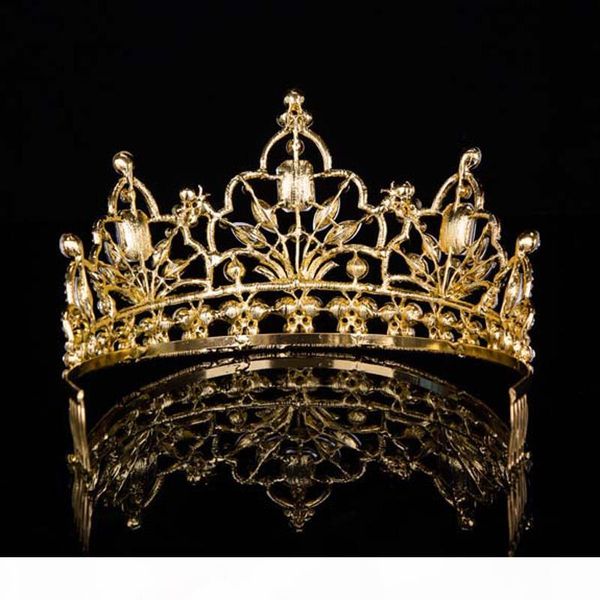 

silver crystal large queen pageant crown noble rhinestone diadem tiaras for princess headbands wedding hair accessoriest-029 j190701, Golden;white