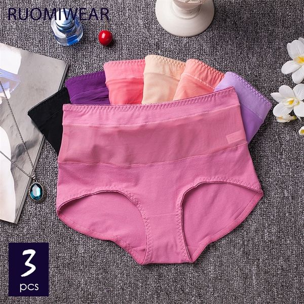 

3pcs women panties translucent lace underwear high elastic briefs mid waist breathable mesh intimates -3xl seamless briefs 201112, Black;pink