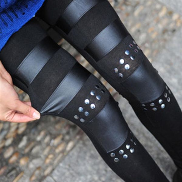 

drop shipping spring autumn fashion punk pants european and american new style gothic leggings long skinny trousers, Black