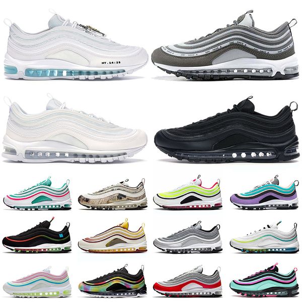 

97s running shoes trainers triple black all white silver bullet sky mens womens sports sneakers, White;red