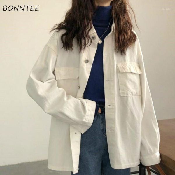 

basic jackets women new single breasted denim fashion all-match loose lady outerwear solid chic ulzzang pockets spring jackets1, Black;brown