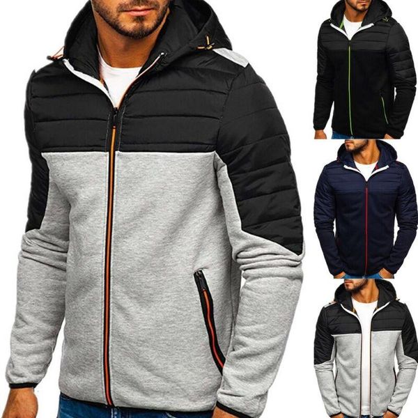 

coats for men down jackets hooded fleece jacket zipper casual winter coat male warm work wear clothes, Black
