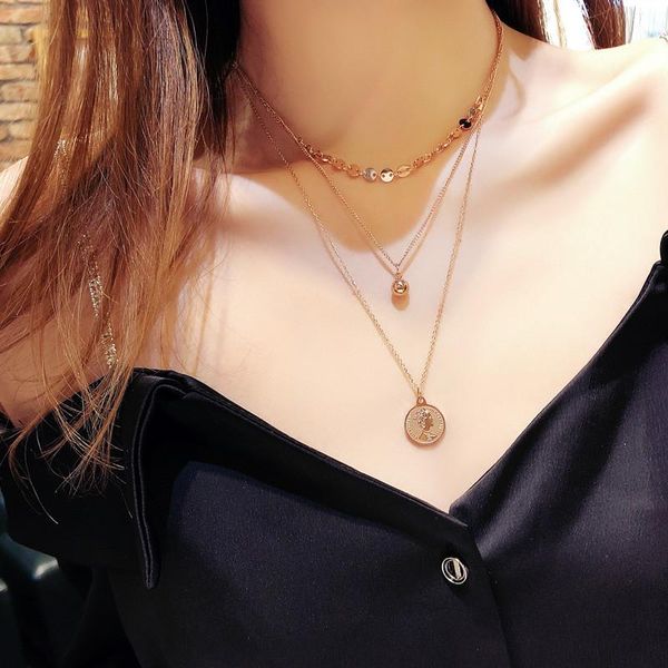 

yun ruo vintage portrait coin multilayer necklace fashion rose gold titanium steel woman jewelry gift never fade drop shipping, Silver
