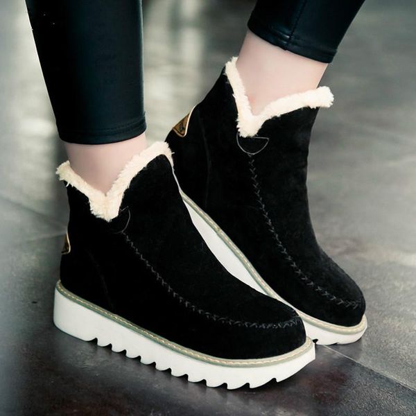 

autumn winter women snow boots round toe ankle warm plush snow boots slip-on women shoes flats black beige brown plus size 35-43