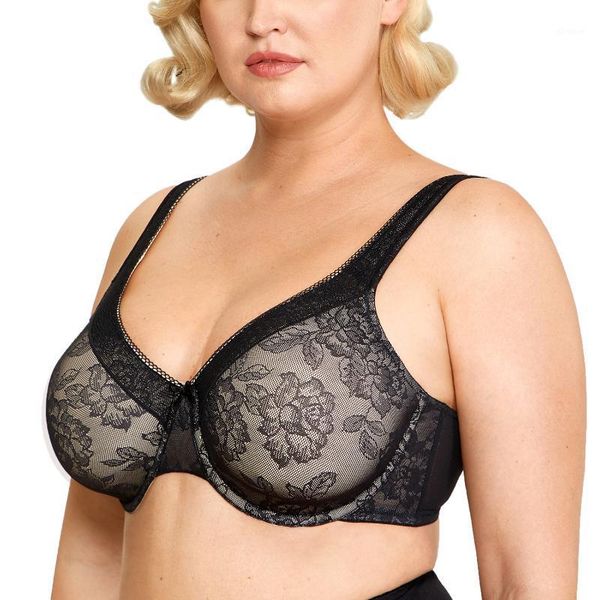 

women's minimizer no padded underwire full coverage plus size lace bra1, Red;black