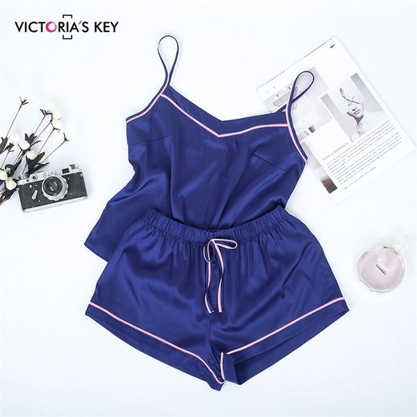 

suphis contrast stripe side navy cami satin shorts suits female summer home clothes women pajama set sleepwear y200708, Black;red