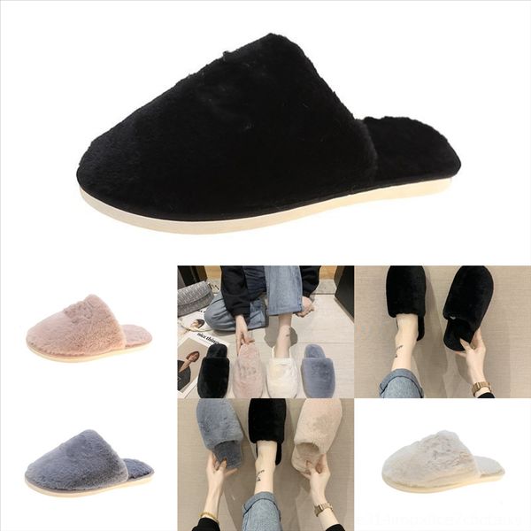 

xwhaa fujin slippers slides for women indoor shoes fur raccoon plush sandals flats woman fur flip slipper flops plush house, Black