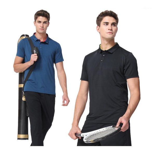 

golf shirts mens running tennis t-shirts badminton short sleeve turn-down collar workout bodybuilding shirts1, Black;blue